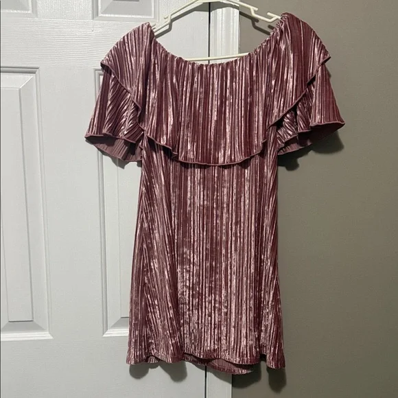 🌸 Free People Off-the-Shoulder Velvet Mini Dress Size S |Mauve | NWT - Picture 6 of 10